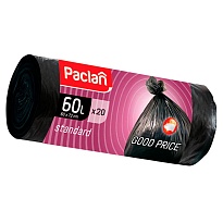 Мешки для мусора 60 л, черные, в рулоне 20 шт., ПНД, 7,4 мкм, 720х600 мм, PACLAN, 600820 в Коломне