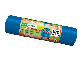 Мешки для мусора 120 л, синие, в рулоне 10 шт., ПНД, 14 мкм, 1100х700 мм, EXTRA, ex1201802 в Коломне