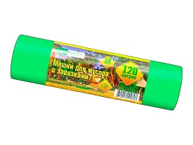 Мешки для мусора 120 л, с завязками, зеленые, в рулоне 10 шт., ПНД, 15 мкм, 800х750 мм, VIP, Z12010green в Коломне