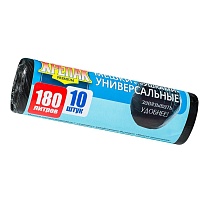 Мешки для мусора 180 л, с ушками, черные, в рулоне 10 шт., ПНД, 20 мкм, 1150х800 мм, Крепак, 4607075710498 в Коломне
