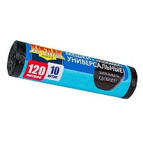Мешки для мусора 120 л, с ушками, черные, в рулоне 10 шт., ПНД, 15 мкм, 1100х700 мм, Крепак, 4607075710474 в Коломне