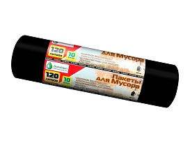 Мешки для мусора 120 л, черные, в рулоне 10 шт., ПНД, 12 мкм, 1100х700 мм, MIRPACK Classik, 1201011 в Коломне
