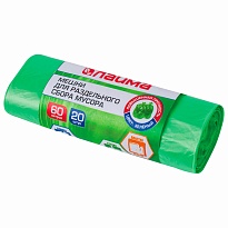 Мешки для мусора 60 л, зеленые, в рулоне 20 шт., ПНД, 10 мкм, 680х580 мм, LAIMA, 606704 в Коломне