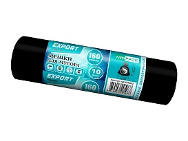 Мешки для мусора 160 л, ароматизированные, черные, в рулоне 10 шт., ПВД, 80 мкм, 1100х930 мм, EXPORT, exp16010142 в Коломне