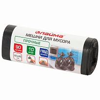 Мешки для мусора 90 л, черные, в рулоне 10 шт., ПВД, 25 мкм, 950х600 мм, LAIMA, 605332 в Коломне