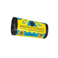 Мешки для мусора 30 л, с ручками, черные, в рулоне 30 шт., ПНД, 9 мкм, 620х480 мм, Крепакоф, 4607075710665 в Коломне