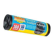 Мешки для мусора 180 л, черные, в рулоне 10 шт., ПНД, 20 мкм, 1150х800 мм, Крепак, 4607075710481 в Коломне