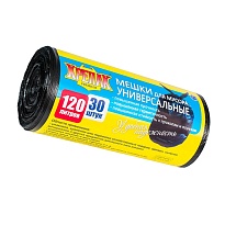 Мешки для мусора 120 л, черные, в рулоне 30 шт., ПНД, 15 мкм, 1100х700 мм, Крепак, 4607075710122 в Коломне