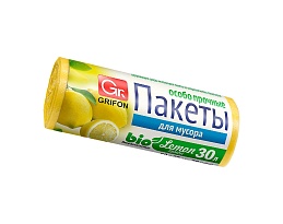 Мешки для мусора 30 л, ароматизированные, Лимон, желтые, в рулоне 20 шт., ПНД, 9 мкм, 560х530 мм, GRIFON Aroma, 101-020 Li в Коломне
