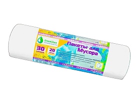 Мешки для мусора 30 л, белые, в рулоне 20 шт., ПНД, 7 мкм, 600х500 мм, MIRPACK Classik, 302042 в Коломне