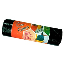 Мешки для мусора 60 л, черные, в рулоне 30 шт., ПНД, 6 мкм, 640х580 мм, Концепция Быта EcoClean, 603890 в Коломне