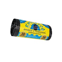 Мешки для мусора 30 л, с ушками, черные, в рулоне 30 шт., ПНД, 8 мкм, 580х460 мм, Крепакоф, 4607075710412 в Коломне