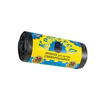 Мешки для мусора 30 л, с ушками, черные, в рулоне 30 шт., ПНД, 8 мкм, 580х460 мм, Крепакоф, 4607075710238 в Коломне