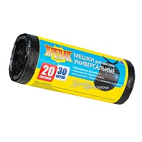 Мешки для мусора 20 л, черные, в рулоне 30 шт., ПНД, 10 мкм, 550х440 мм, Крепак, 4607075710092 в Коломне